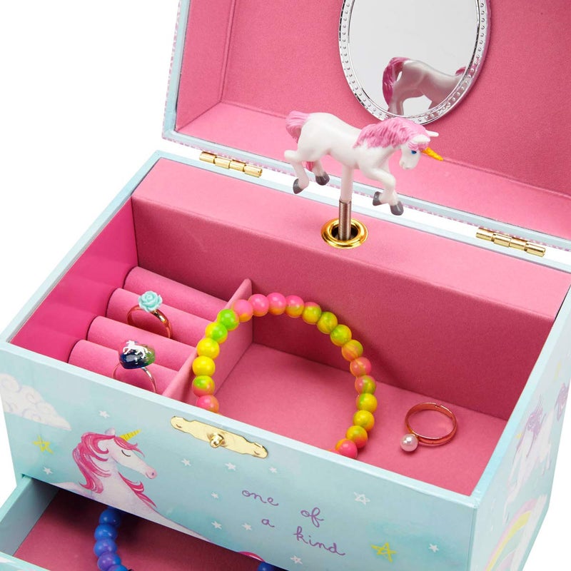 Jewelkeeper Unicorn and Rainbow Musical Jewelry Box with 2 Pullout Drawers, The Beautiful Dreamer Tune - Image 3